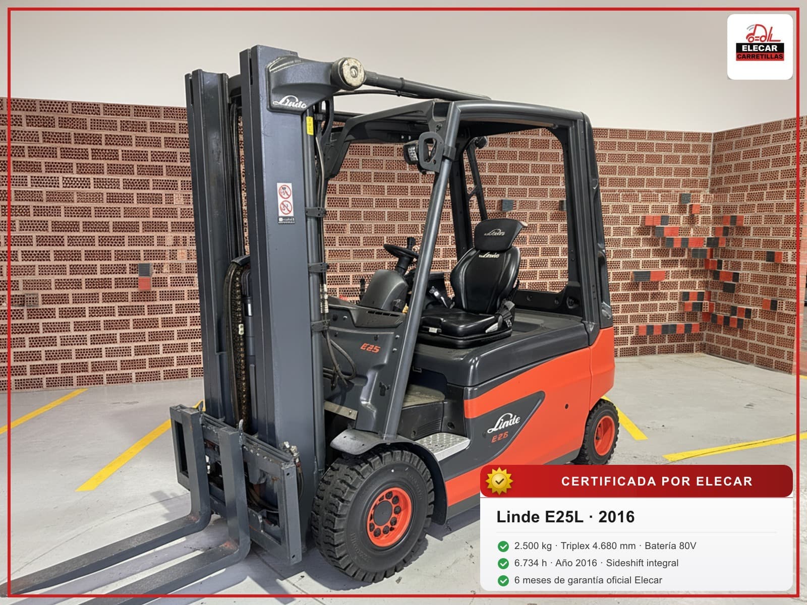 Linde E25L 2016 — vista frontal 3/4